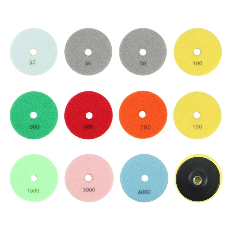 

12Pcs Abrasive Tools Wet Dry Diamond Polishing Pads Sanding Disc Grinder For Granite Stone Concrete Marble Polisher