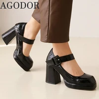 agodor patent leather mary janes square toe high heel pumps for women shoes sexy ladies dress shoes platform heel shoes