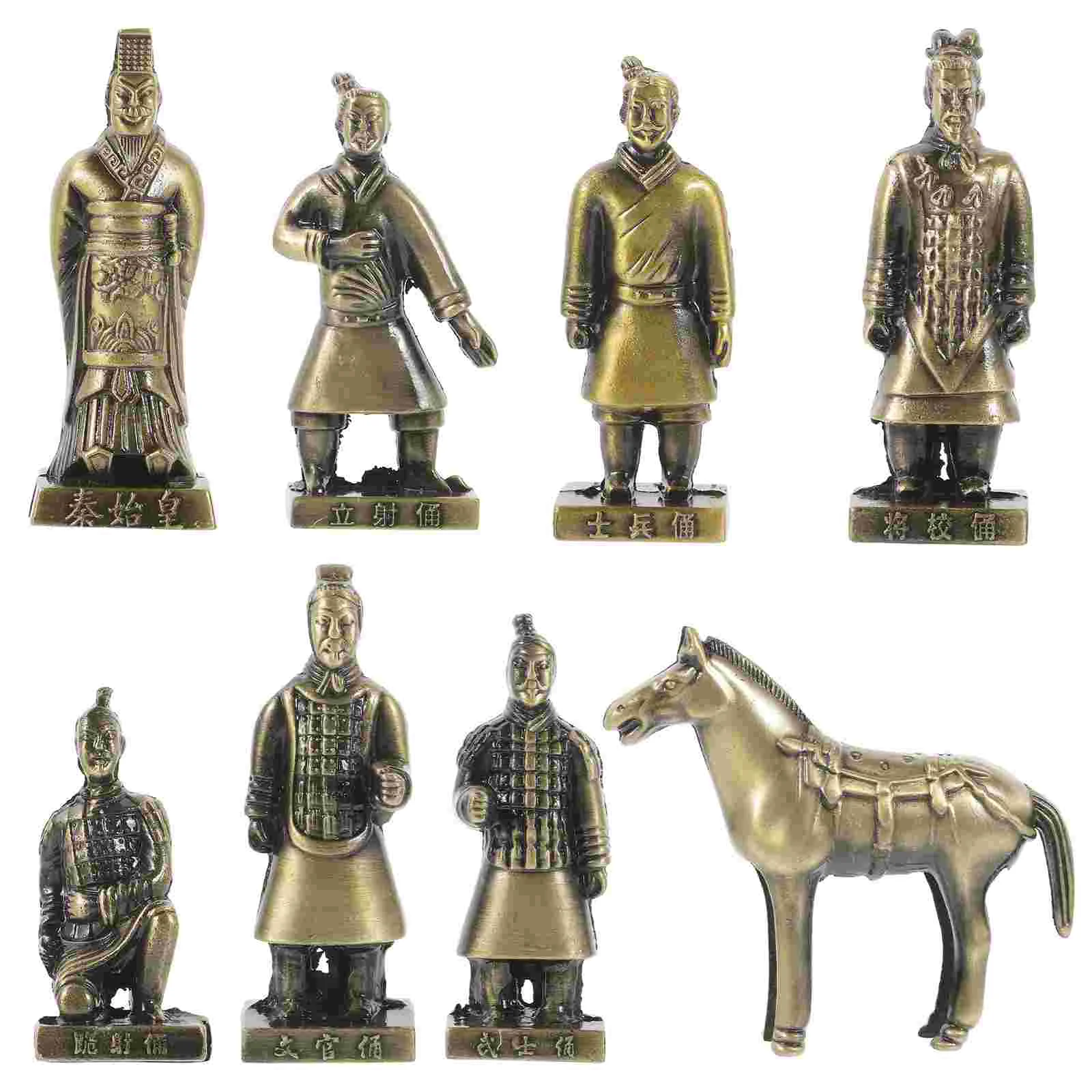 

8 Pcs Terracotta Warriors Horses Decoration Statues Table Top Figurine Office Decorations Metal Craft Retro Crafts