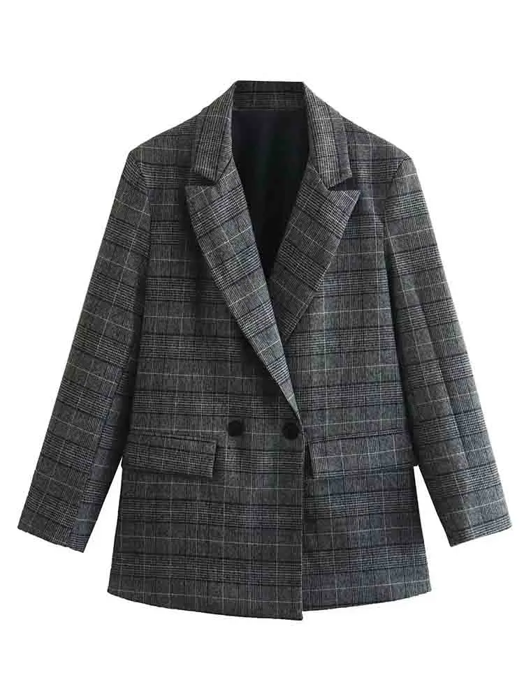 

KLKXMYT TRAF блейзер в клетку, женские повседневные блейзеры для женщин 2023, офисные элегантные женские куртки, зимнее женское пальто с длинным ру...
