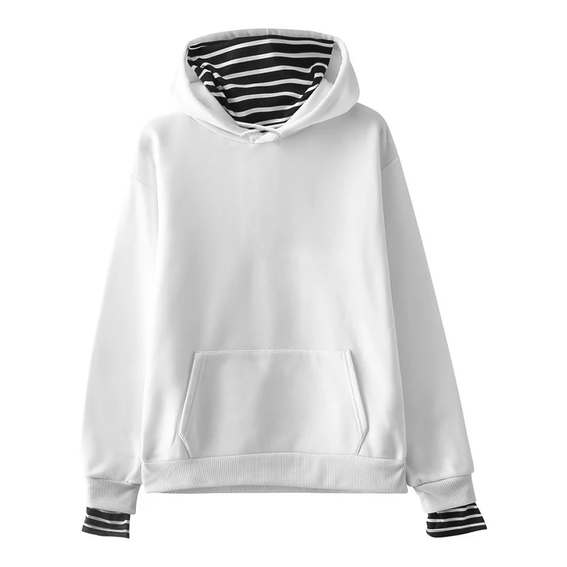 

Women's Hoodie Casual Loose Sweatshirt Long Sleeve Pullover Fake Two Hoodies Striped Hooded Sweatshirts Woman Fashion Clothing