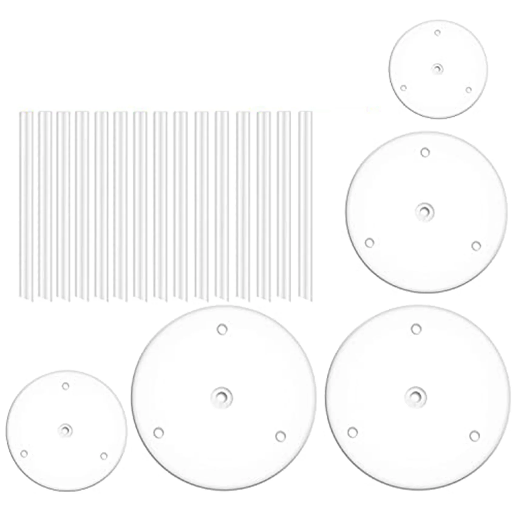 

Cake Plate,5 Cake Stand, Cake Base (9/12/16/20/20 cm) with 15 Dowel Rods, Reusable for Tiered Stacked Cakes, for Wedding