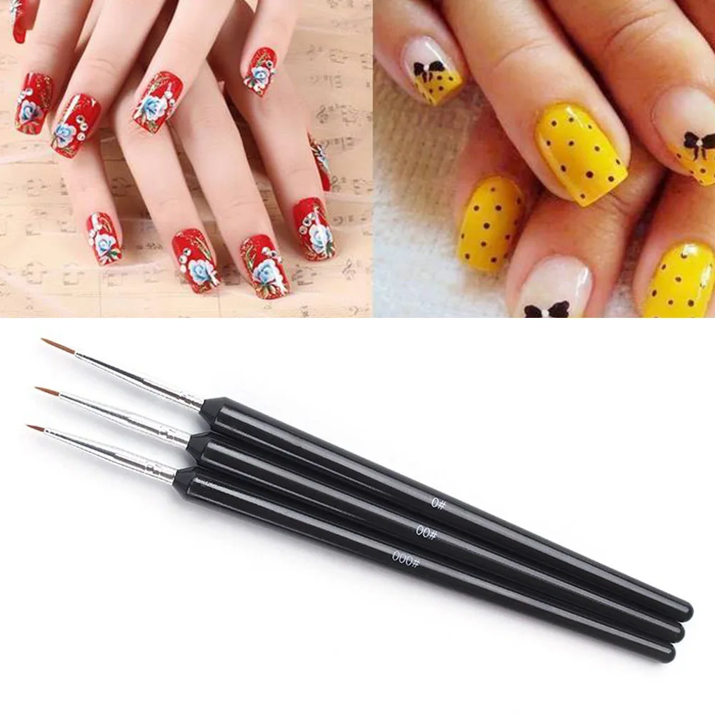 

3pcs Portable Tiny Utility Detailed Painting Nail Brush Set Acrylic Carving Salon Drawing Pointed Pen Black Rod Art Manicure