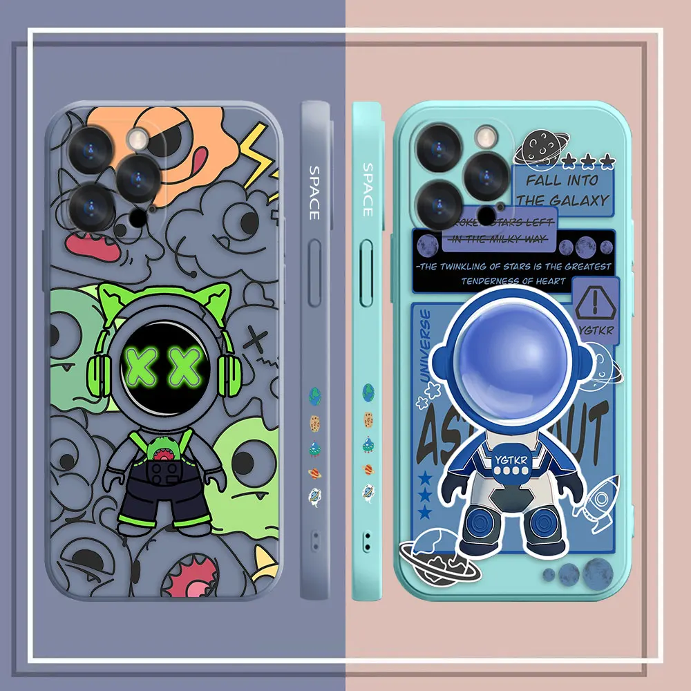 Case For Apple iPhone 14 13 12 11 Pro XS Max Mini X XR SE 7 8 6S Plus Case Funda Cqoue Shell Capa Astronaut FALL INTO THE GALAXY