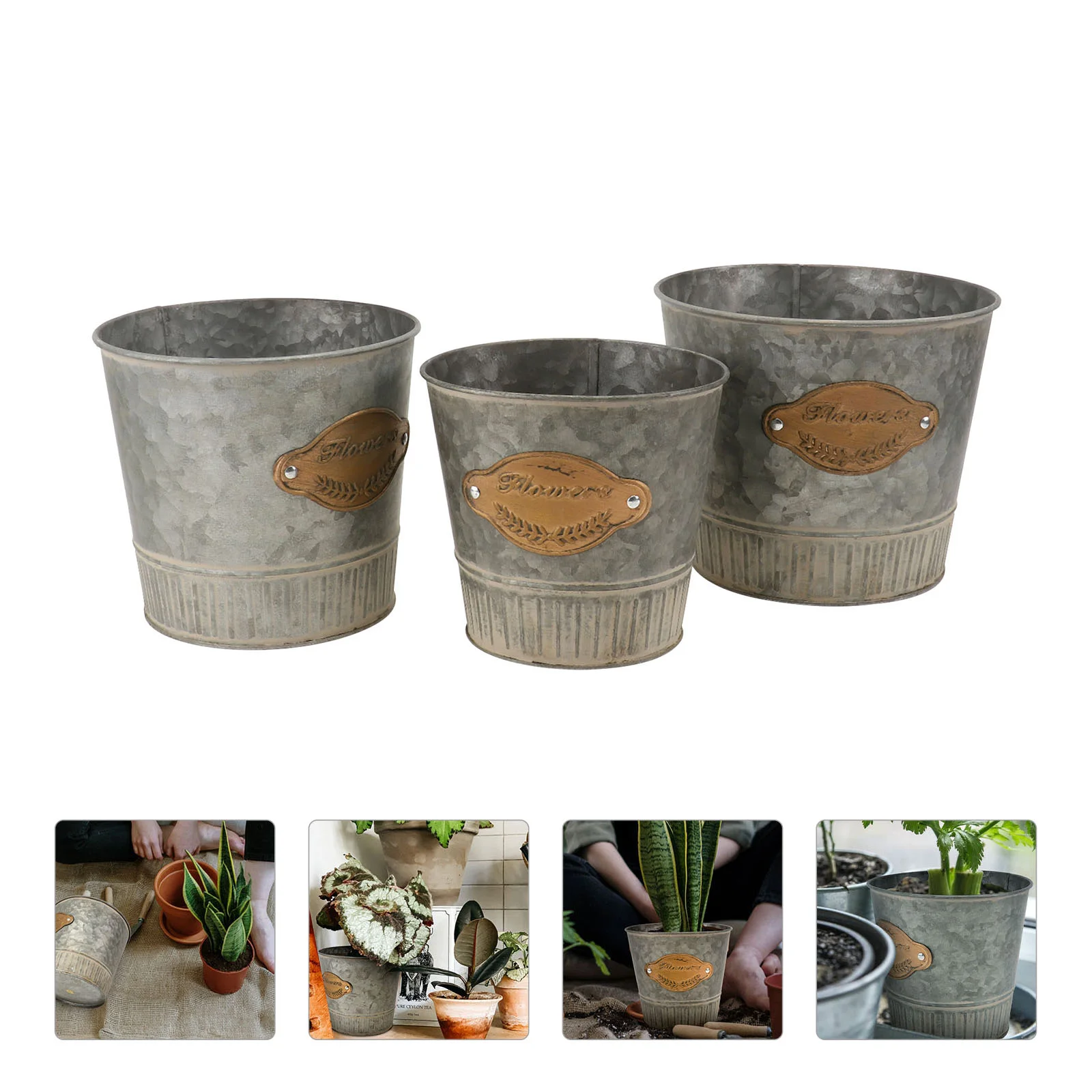 

3 Pcs of French Flower Bucket Rustic Metal Planters Bucket Pots Rustic Metal Bucket