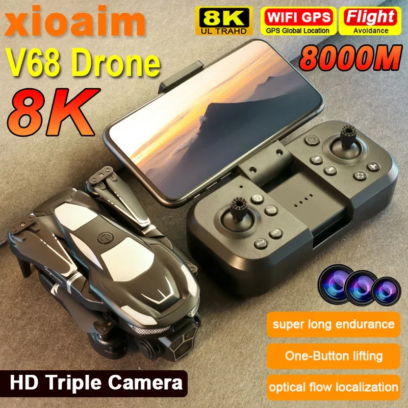 Складной Квадрокоптер для Xiaomi V68 Drone 8K Wifi с двойной камерой
