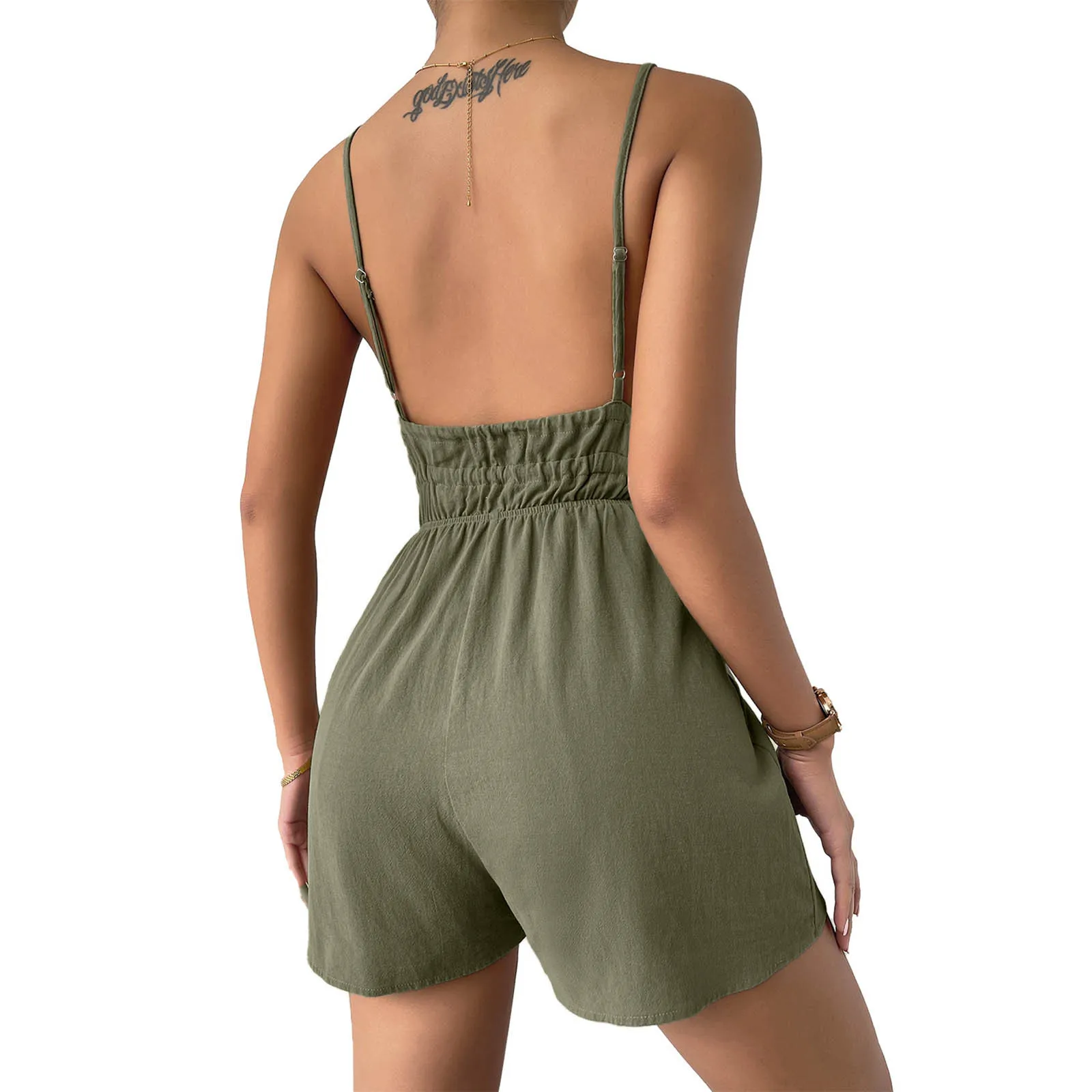 

Женский пикантный однотонный комбинезон с открытой спиной, глубоким V-образным вырезом и бантом на талии