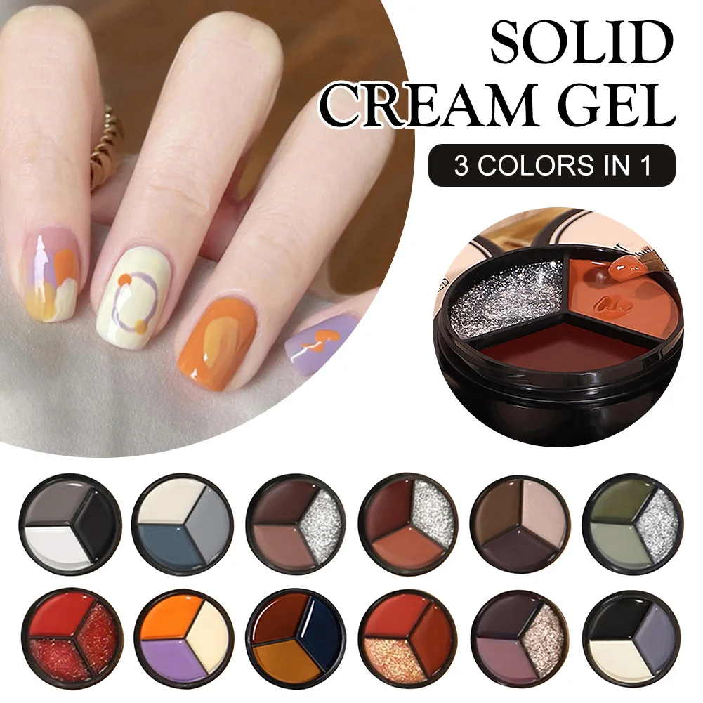 

Solid Cream Gel Polish UV LED Gel High Pigmented Mousse Nail Solid Gel 3-Color Canned Varnish for Gel Paint Nail Art Base Gel