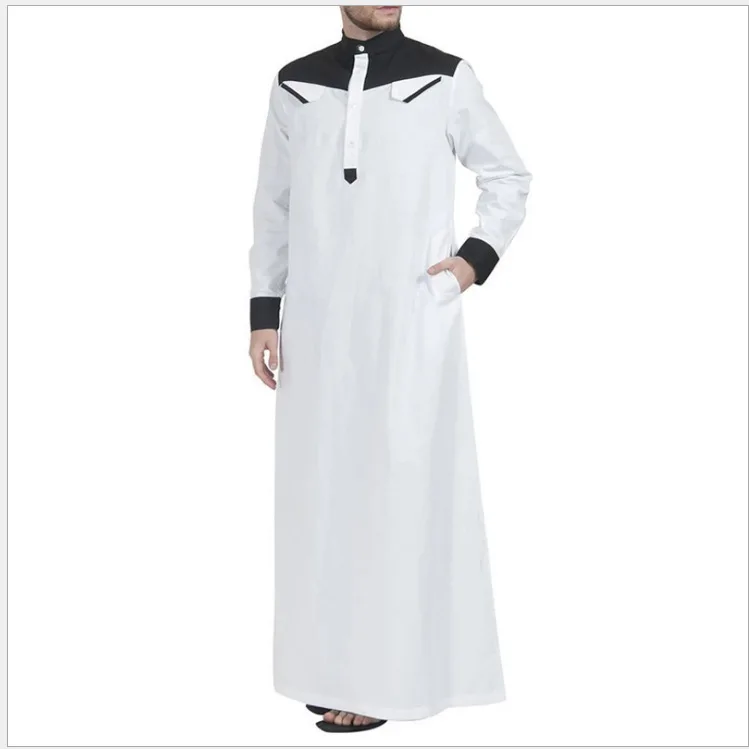 2023 Dubai Muslim Men's Clothing Color Matching Middle Eastern Robe Malaysian Men's Robe Jubba Thobe Fashion