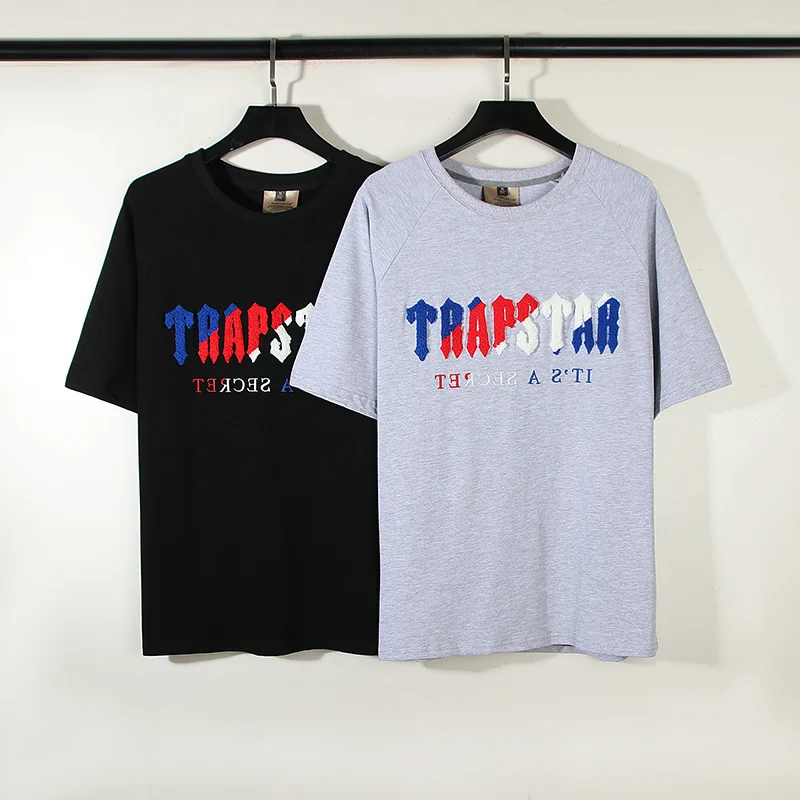 

2023 Trapsta Blue Red Towel Embroidery Short Sleeved High Street Men's And Women's Loose Casual Short Sleeved T-Shirt