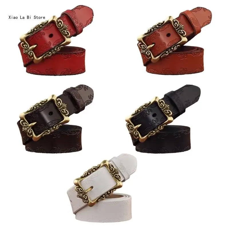 XXFD Woman Men Waist Belt for Dresses Nightclub Pin Relief Pattern Buckle Waist Belt