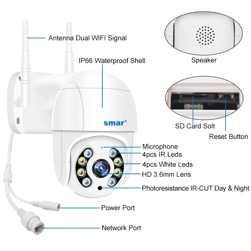 Smar 4K 5MP 3MP 1080P Outdoor WiFi PTZ IP Camera Two Way Audio Smart Color Night Vision Auto Tracking Security Surveillance - купить по