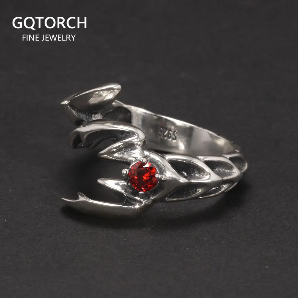 Solid 925 Sterling Silver Jewelry Mens Ring With Garnet Natural Stone Scorpion Male Openning | Rings