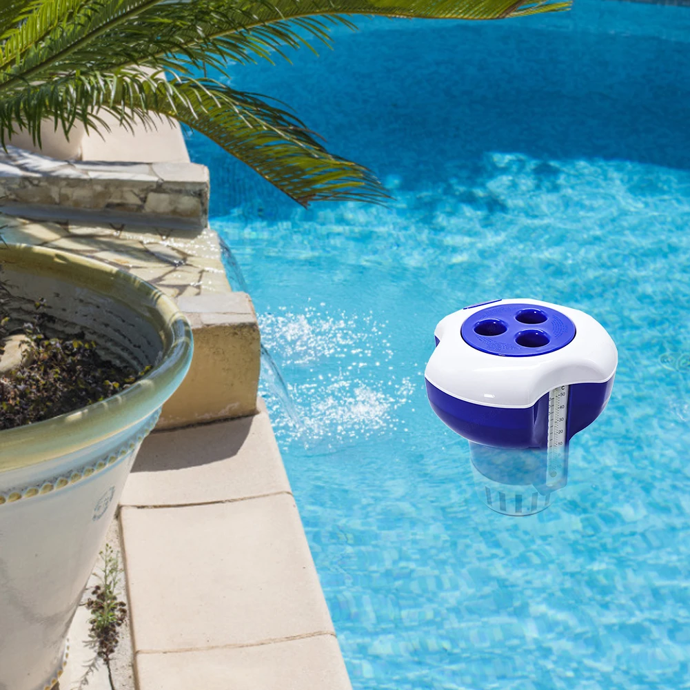 

Floating Pool Thermometer Swimming Pool Automatic Chlorine Tablet Dispenser Thermometer Pool Spa Floating Pill Disinfecting Box