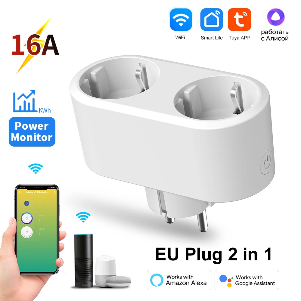 

Умная розетка Tuya Wi-Fi двойная 16А