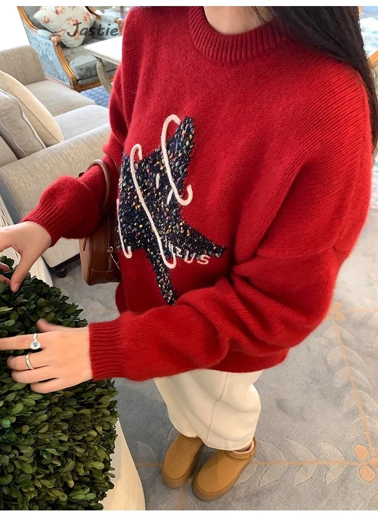 Креативный жаккардовый милый рождественский свитер со звездами новинка 2025 года