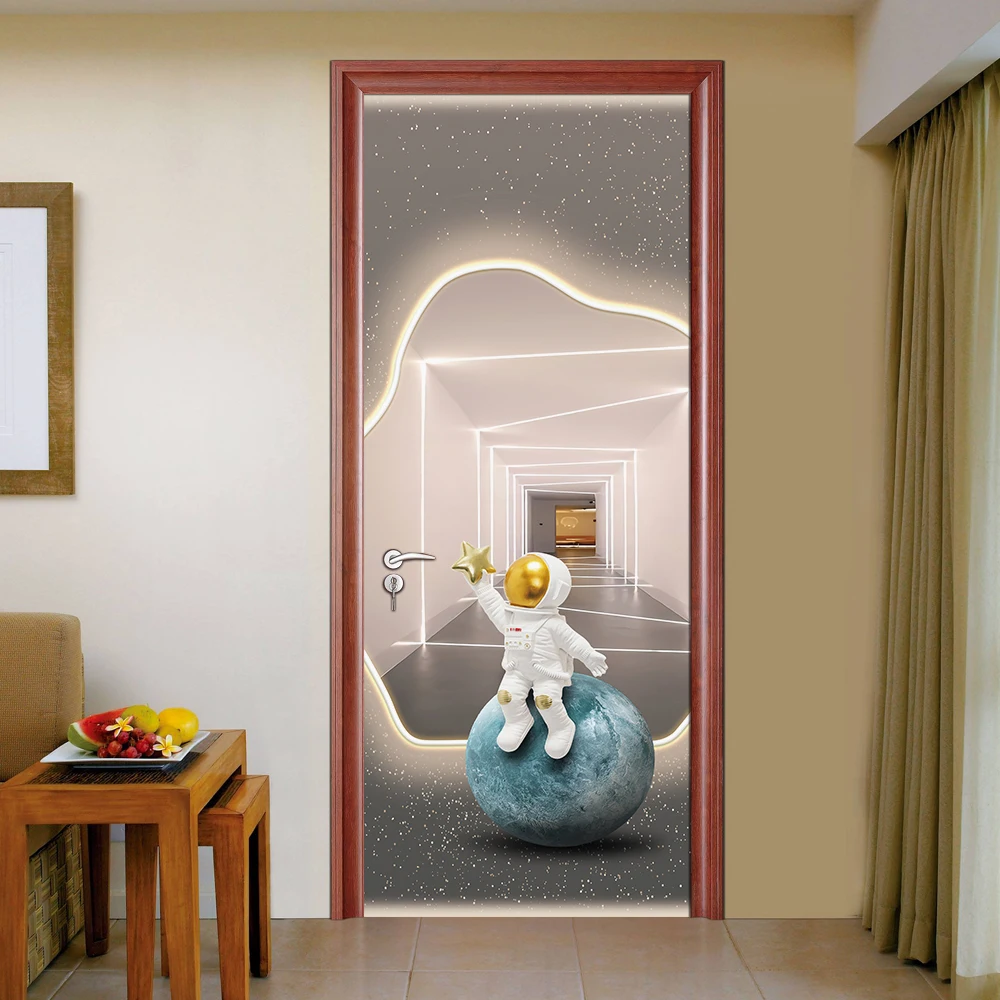 Наклейки на дверь с изображением астронавта креативные дизайнерские обои