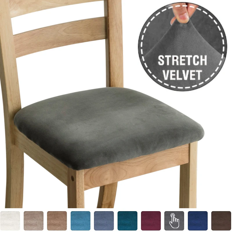 

1/2/4/6 Pcs Velvet Spandex Dining Room Chair Seat Covers Removable Washable Elastic Cushion Covers For Upholstered Dining Chair