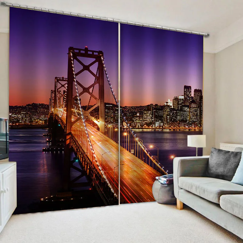 

New York City Print Window Curtains NYC Midtown Skyline in Evening Skyscrapers Photo Living Room Bedroom Window Thin Drapes