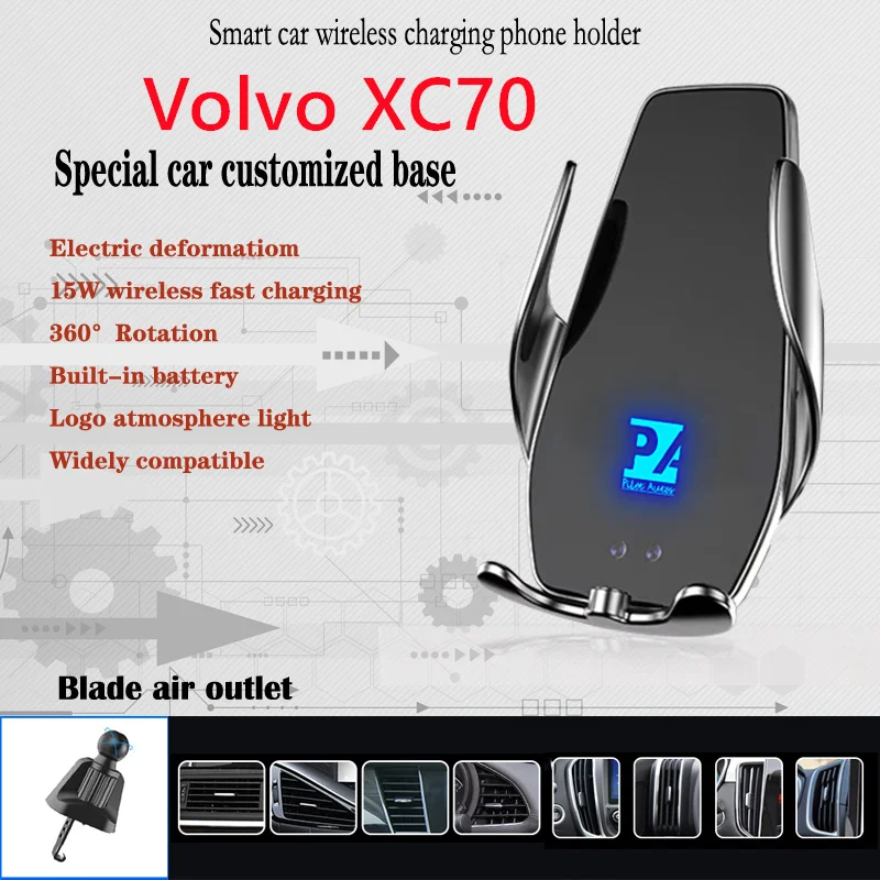 

For Volvo XC70 Car Cell Mobile Phone Holder Wireless Charger 15W Mount Fit 3.0T 2011 2014 2012 3.2 2007 2.5T 2004