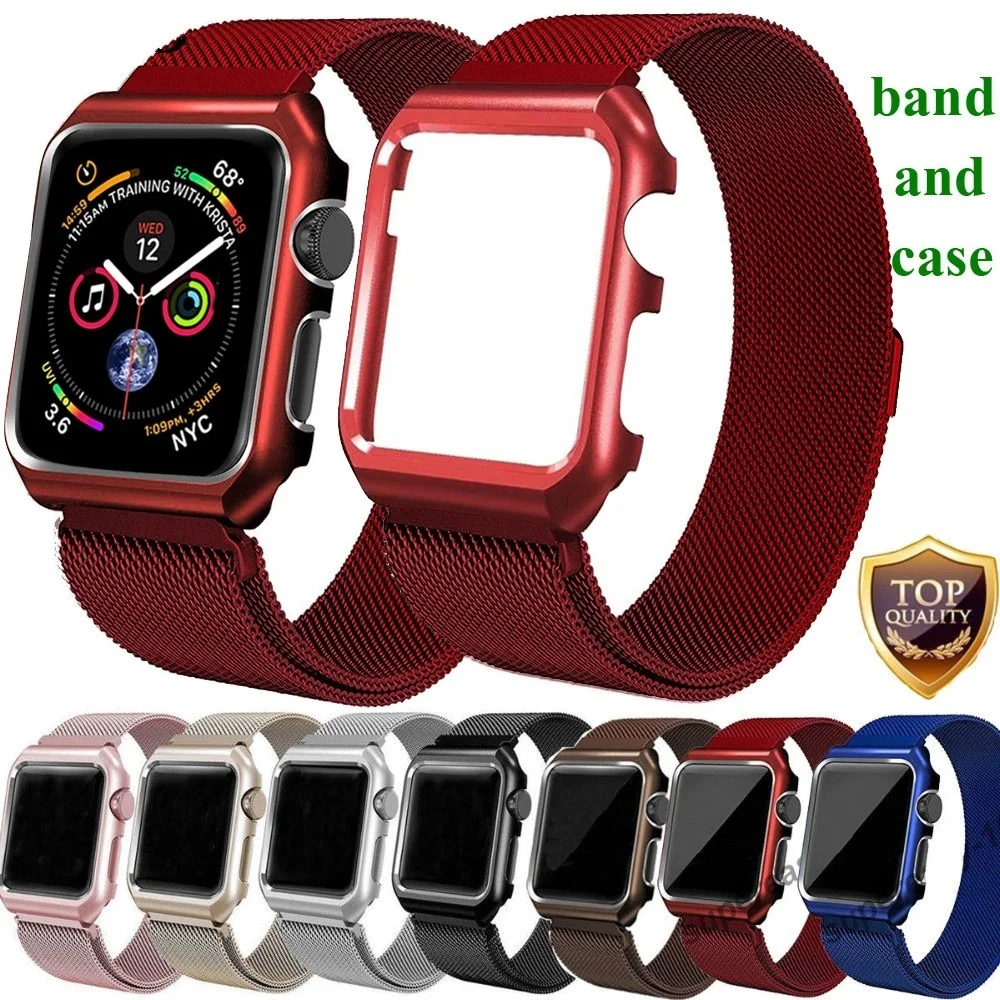 

Loop Strap+Bumper Case For Apple Watch Series 6 se 5 4 3 2 1 42 44 38mm 40mm Stainless Steel Strap