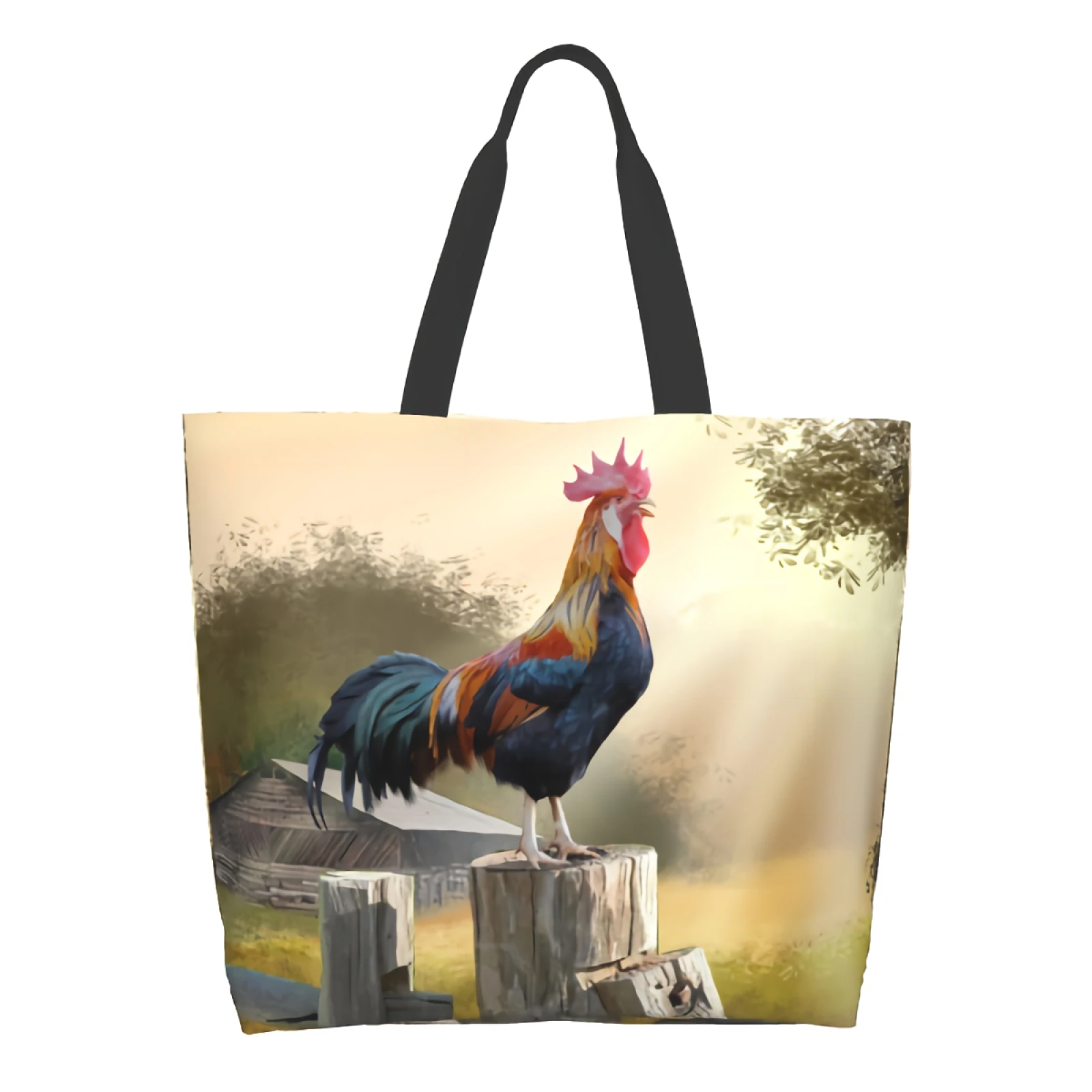 

Холщовая Сумка-тоут Morning Rooster для женщин, многоразовые дамские сумочки для продуктов для кухни и выходных, большая Повседневная сумка на пле...