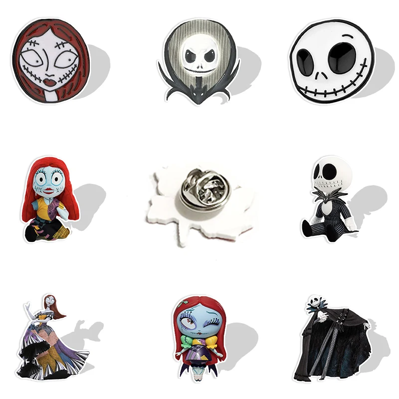 

Disney The Nightmare Before Christmas Jack Skellington and Sally Acrylic Lapel Pins Resin Badges Brooches Jewelry MK476