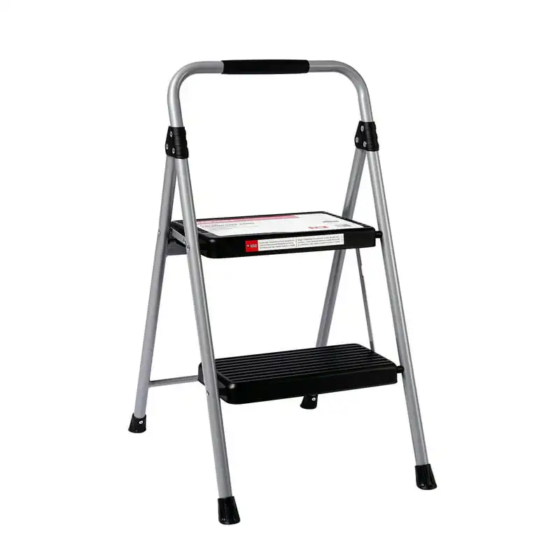 

2-Step Household Folding Steel Step Stool, ANSI Type 2, 225 lb Weight Capacity, Lightweight Multifunctional Folding Ladder