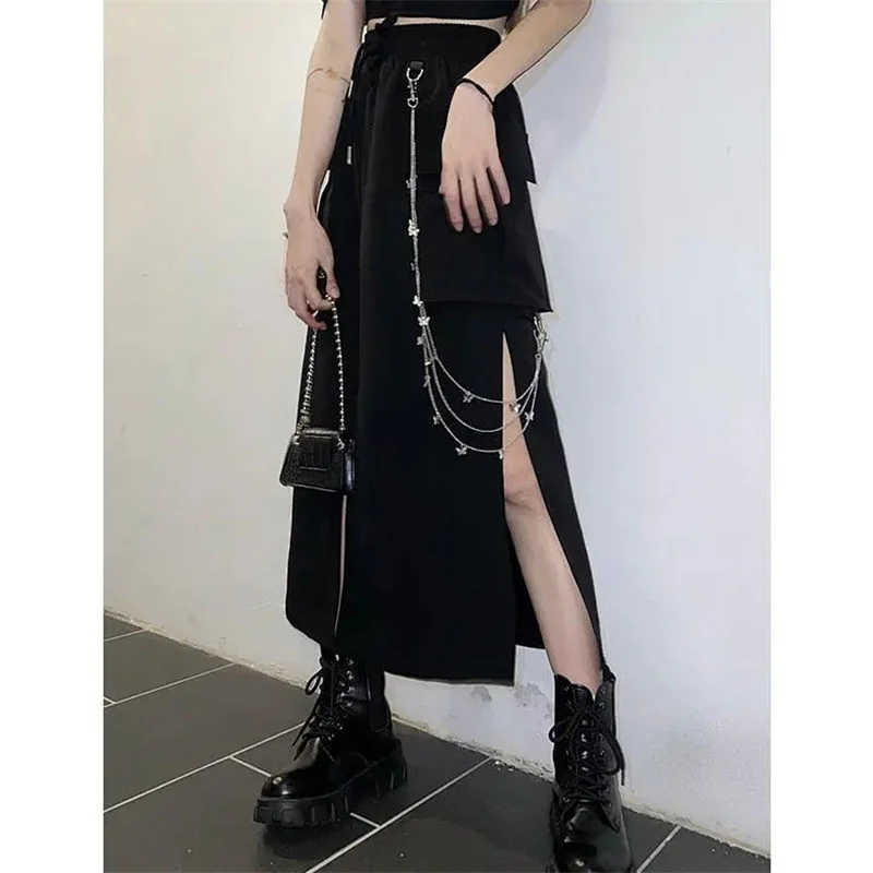 

Юбка женская черная трапециевидная с высокой талией и Боковым Разрезом