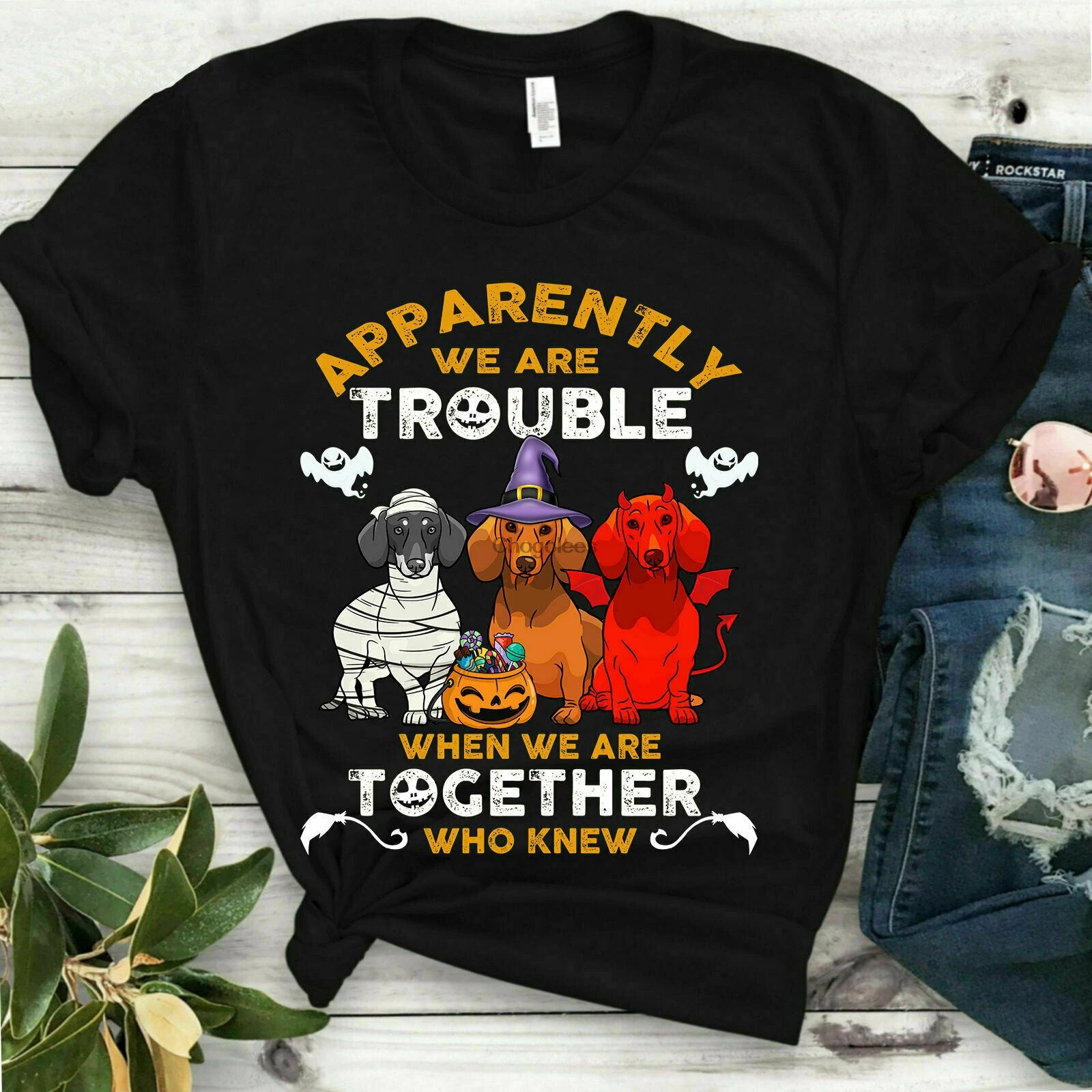 0 рубашка на Хэллоуин с таксой-очевидно что у нас есть проблемы смешная футболка |