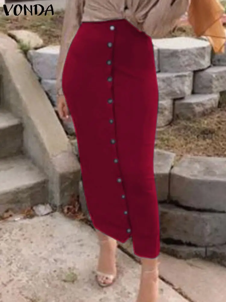 

Юбка VONDA Женская длинная в офисном стиле, элегантная однотонная Повседневная облегающая, с завышенной талией, на пуговицах, осень 2023
