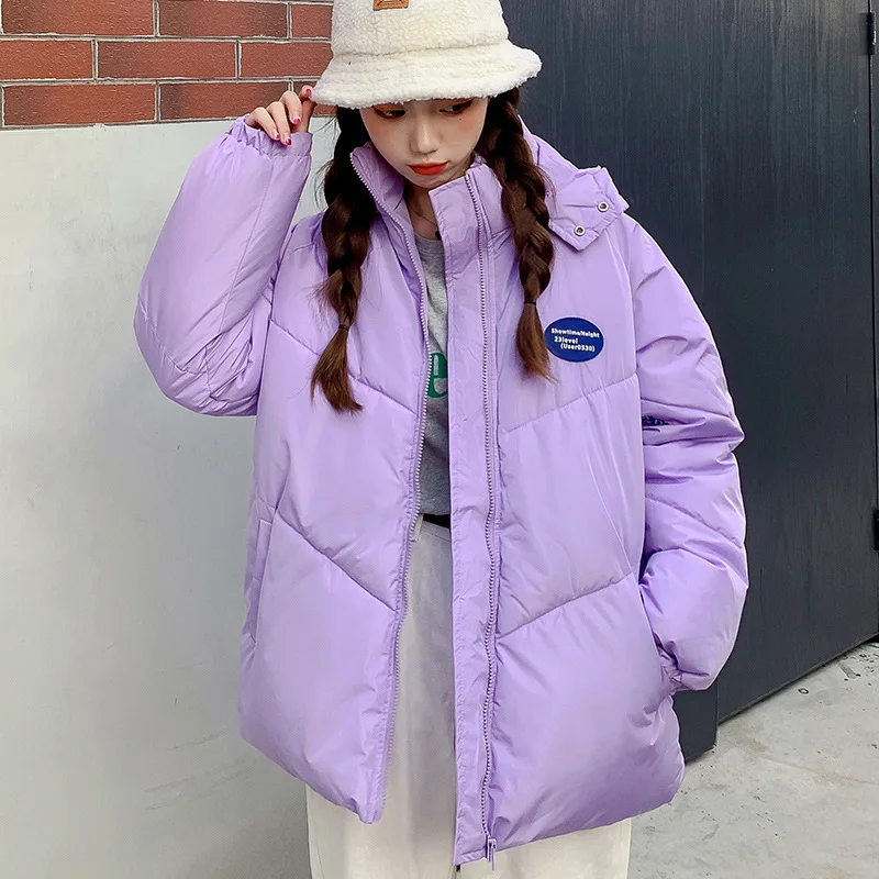 Thick Down Coats Fashion Autumn Winter Women  Solid Colors Stand Collar Zipper Style Parkas Korean Sweet Girl Chic Warm Outwears