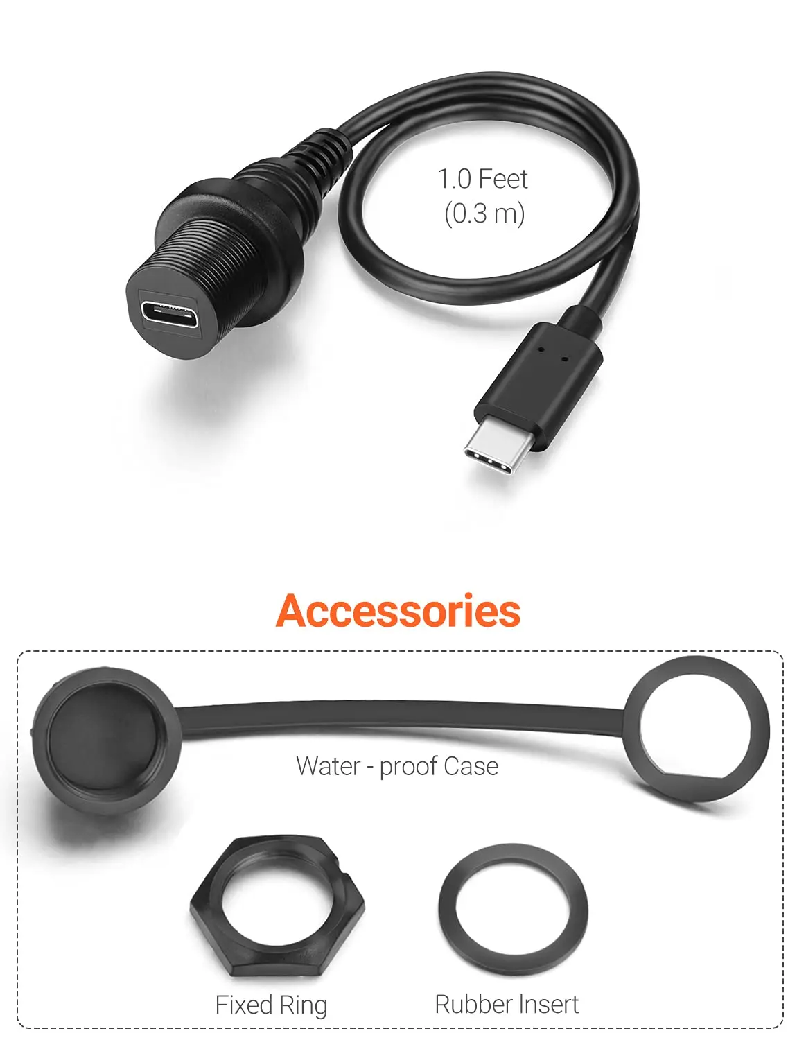 Фото Удлинитель USB C длиной 1 м/3 фута с водонепроницаемым комплектом, кабель типа C «папа-мама» для скрытого монтажа панели для приборной панели автомобиля, лодки, мотоцикла №5