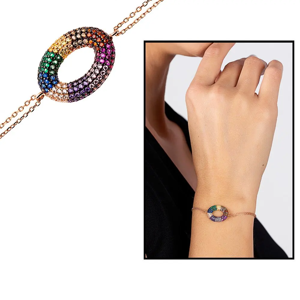 

Colorful Zircon Stone Ellipse Design 925 Sterling Silver Ladies Bracelets