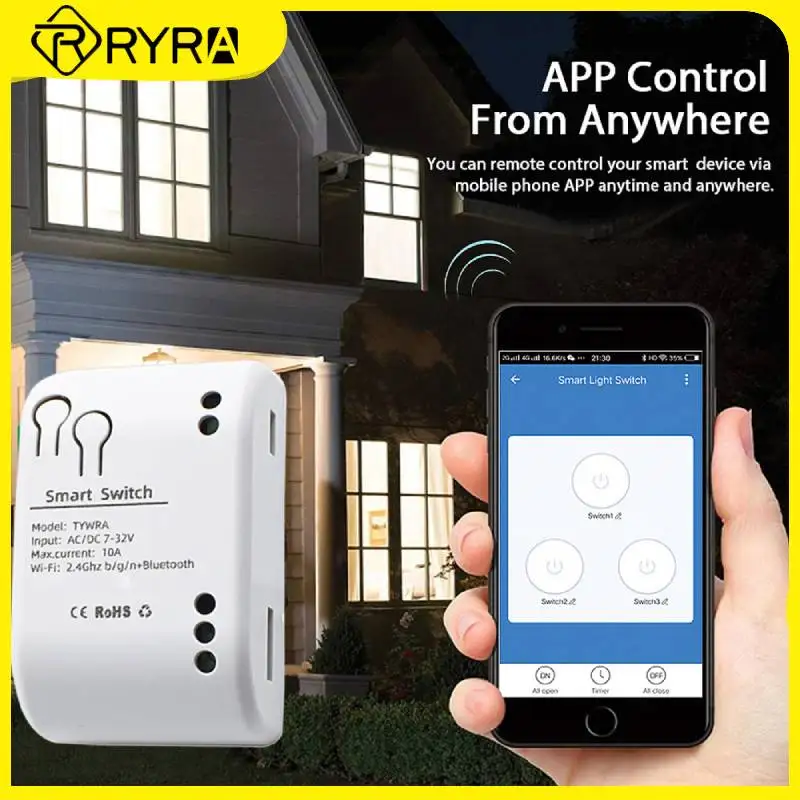 

RYRA 2200W Wireless Smart Switch 10A 2.4GHz Breaker Multifunctional Remote Control 7-32V AC DC Receiver RF Rele Relay Interlock
