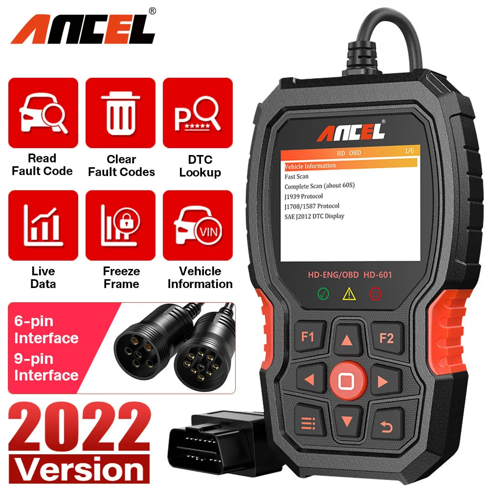 

Ancel HD601 Heavy Duty Truck Diagnostic Tools Handheld Code Reader Full System Diesel Scanner OBD2 Auto Scanner Free Update