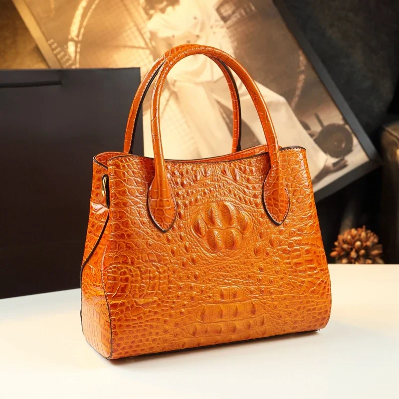 

Women's Tote Bags Crocodile Pattern Women Handbags 2024 Genuine Leather Mother Large Capacity Portable Shoulder Messenger Bag