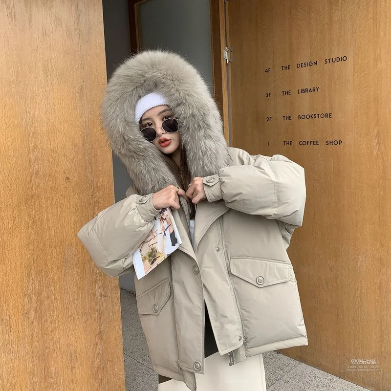 

Down Jacket Women Short 2021 New Style Fashion Thick Winter Big Fur Collar Small Loose Pie Overcoming Women