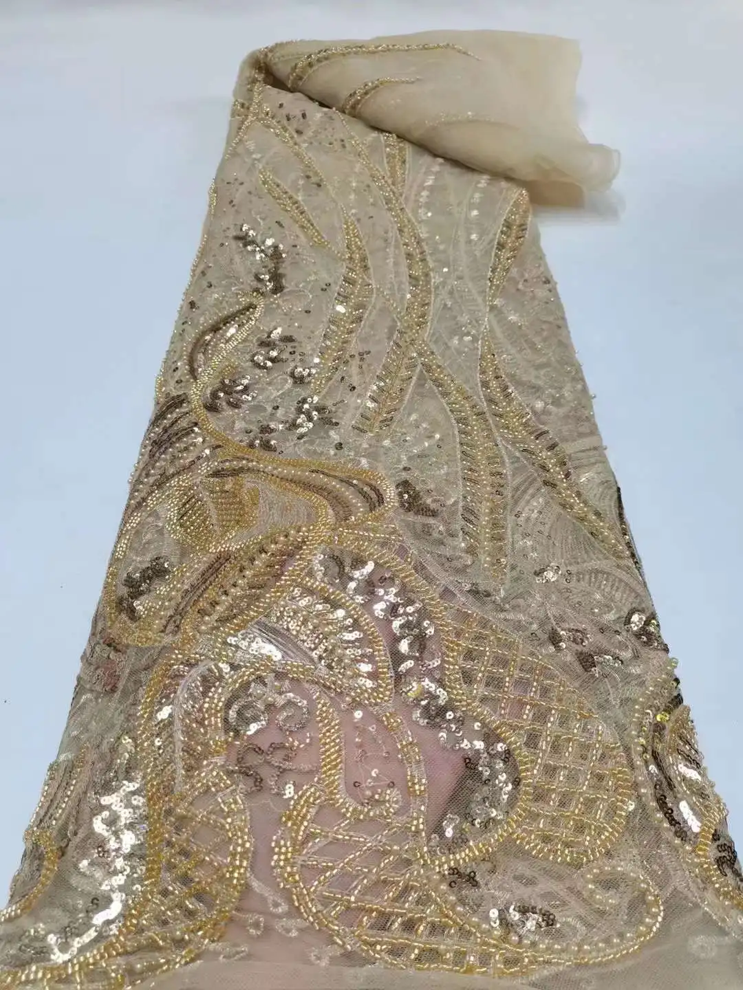 

Sequins Tulle Lace Green African Sequence Lace Fabric with Beads High Quality Nigerian French Mesh Net Lace Fabric RFU1-16