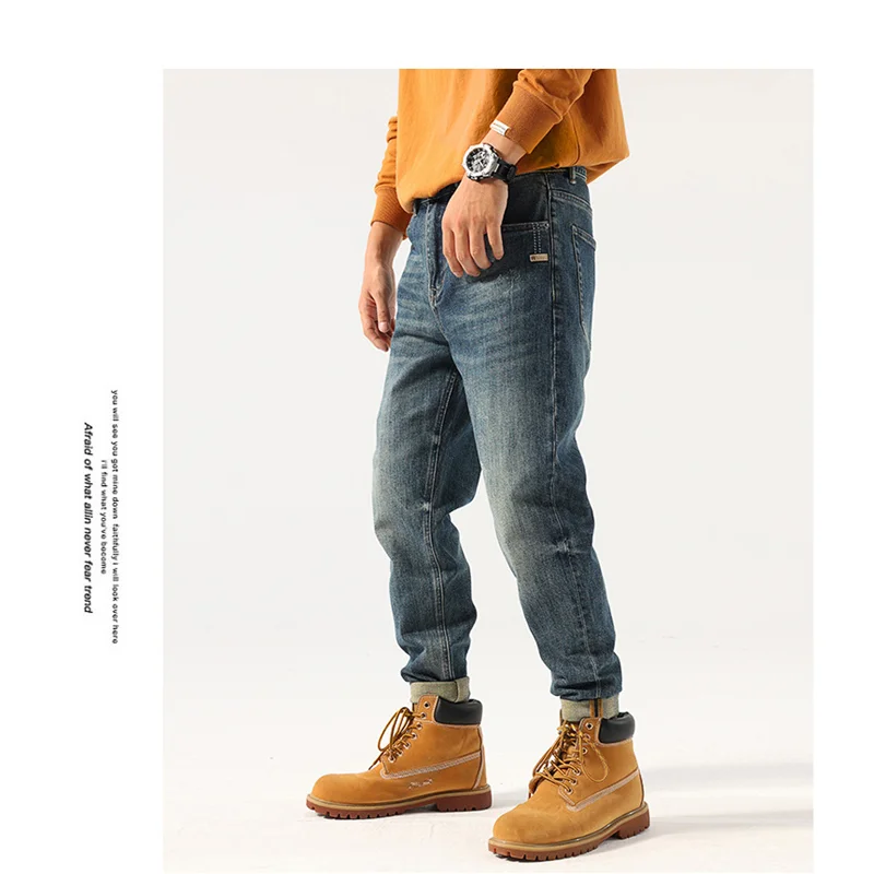 Streetwear Men 2022 New Pattern Vintage Recreational Blue Jeans Loose Broad Straight Cylinder Haren Pants Autumn Female Trend