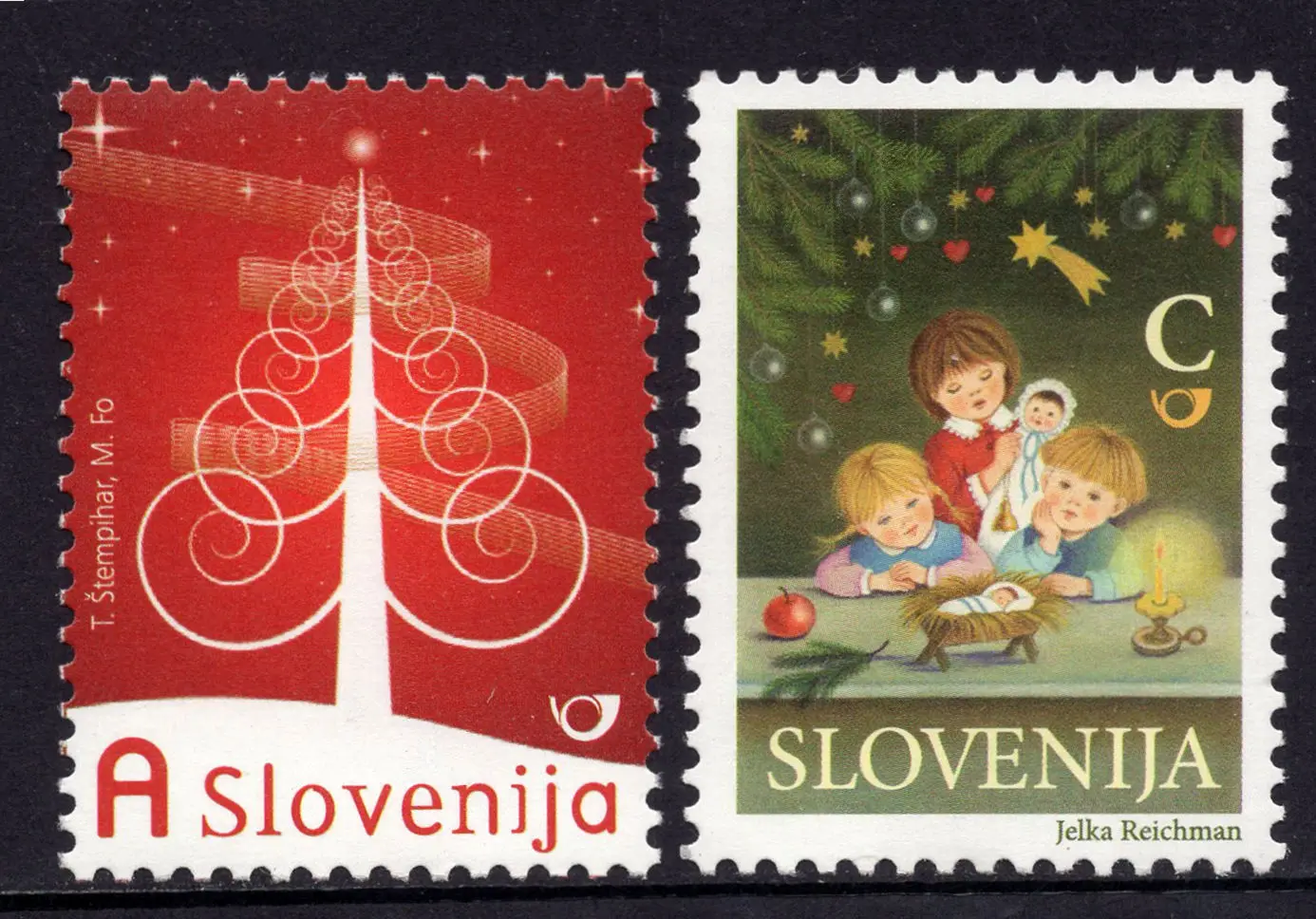

2 PCS,Slovenia Post Stamp,2009,Christmas Stamps,Christmas Tree,Real Original,Stamp Collection