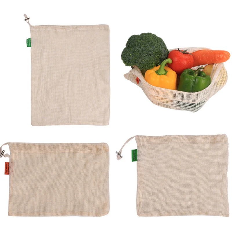 

1 PC Reusable Produce Bags Cotton Net Bags for Storage Fruit Vegetable With Drawstring Organizer Storage Mesh Bag Eco friendly