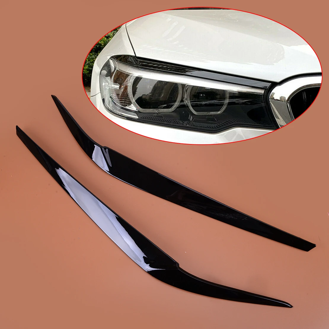 

1 Pair Car Front Headlight Eyebrow Eyelid Cover Trim Fit for BMW 5 Series G30 M5 F90 2017 2018 2019 2020 Gloss Black ABS