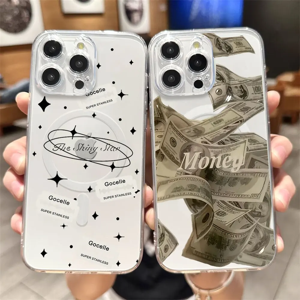 Чехол R-Razor A-And M-Money для телефона iPhone 12 11 13 14 15 16 Max Pro Plus прозрачный магнитный