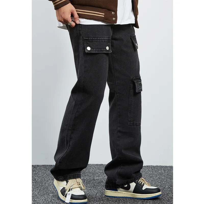 Streetwear Men 2022 Fashion New Pattern Vintage Recreational Black Jeans Loose Straight Cylinder Broad Leg Trousers Autumn Women