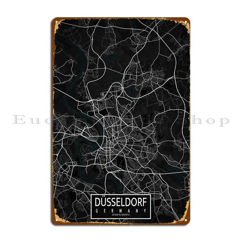 

Карта города Дюссельдорф, темный металлический знак, дизайнер, создание кинотеатра, персонализированный жестяной знак, плакат
