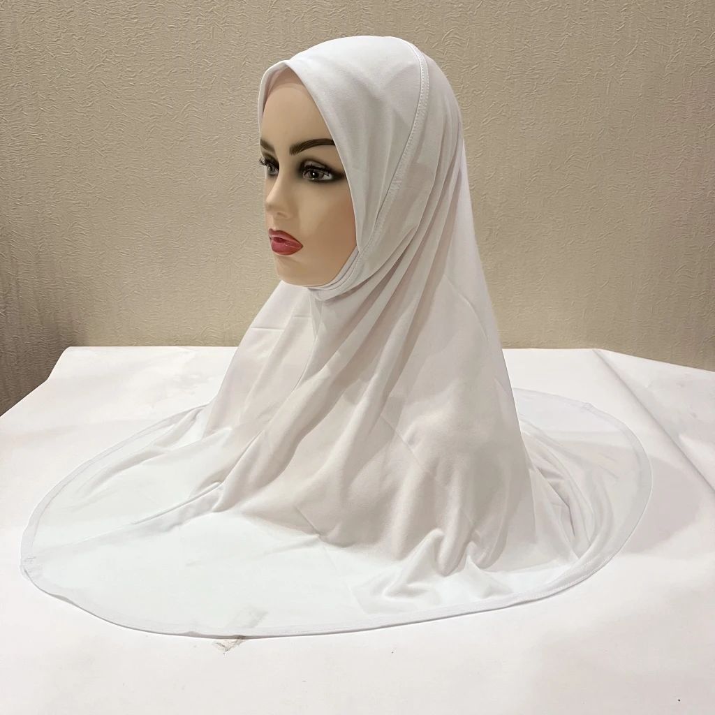 H124 Plain Large Size Muslim Hijab with Chin Part Top Quality Amira Pull on Islamic Scarf Hot Sell Headscarf Ramadan Pray Hats