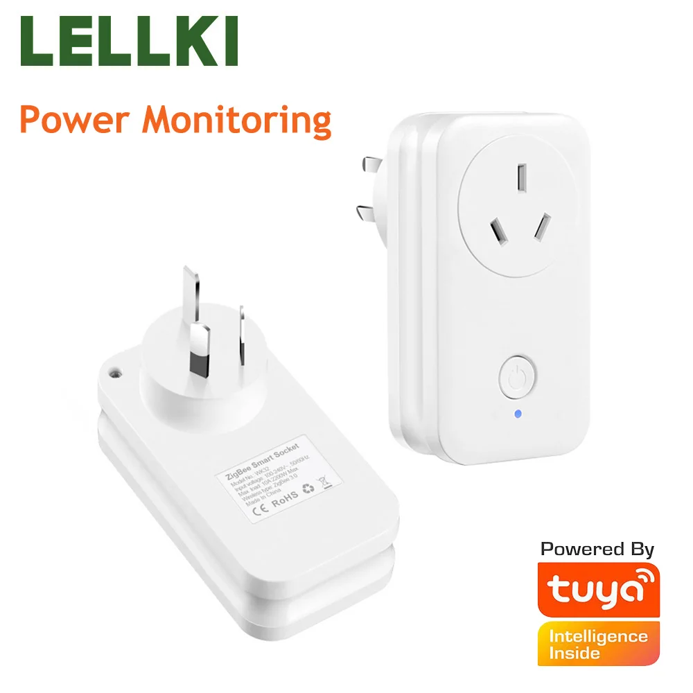 LELLKI Tuya Zigbee Socket Smart Life Home AU Power Monitoring Australia Wifi Plug With Google Assistant  Alexa 100-240V