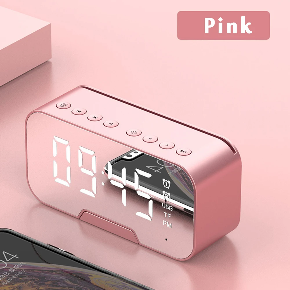 Multifunction Alarm Clock Mirror LED Wireless Bluetooth Elec