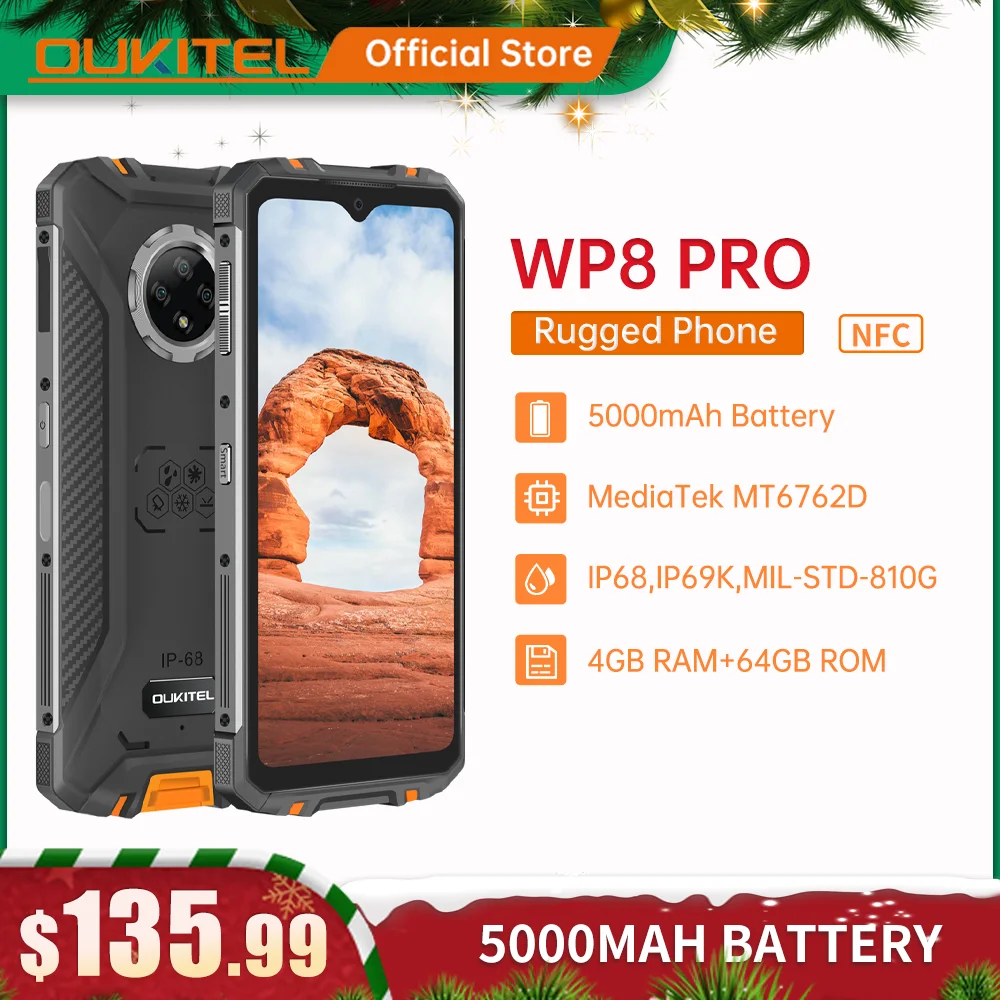 OUKITEL WP8 Pro Rugged 4G Smartphone 4GB 64GB 5000mAh Octa Core Mobile Phone NFC 16MP Triple Camera 6.49'' Android10 Smart Phone